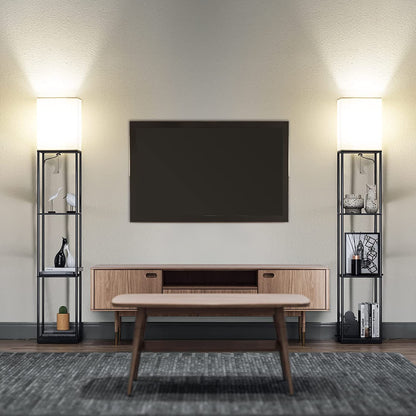 Modern Square Floor Lamp with Shelves and Adjustable Color Temperature Bulb for Living Room and Bedroom (Black)