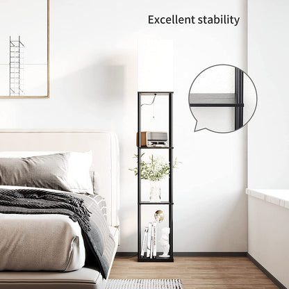 Modern Square Floor Lamp with Shelves and Adjustable Color Temperature Bulb for Living Room and Bedroom (Black)
